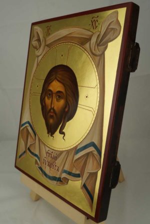 The Holy Face Ubrus Mandylion Hand Painted Byzantine Icon Polished Gold Leaf