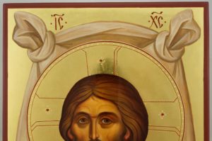 The Holy Face Ubrus Mandylion Hand Painted Byzantine Icon Polished Gold Leaf
