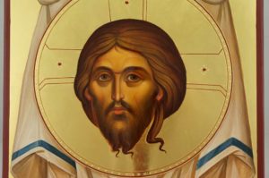 The Holy Face Ubrus Mandylion Hand Painted Byzantine Icon Polished Gold Leaf