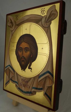 The Holy Face Ubrus Mandylion Hand Painted Byzantine Icon Polished Gold Leaf