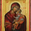 The Virgin Eleusa Hand Painted Orthodox Icon Raised Border Cretan Icon