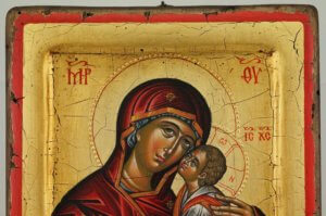The Virgin Eleusa Hand Painted Orthodox Icon Raised Border Cretan Icon