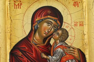 The Virgin Eleusa Hand Painted Orthodox Icon Raised Border Cretan Icon