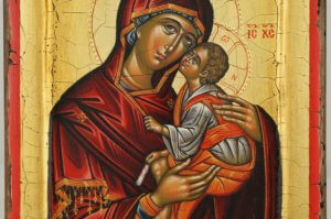 The Virgin Eleusa Hand Painted Orthodox Icon Raised Border Cretan Icon