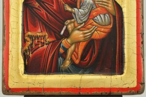 The Virgin Eleusa Hand Painted Orthodox Icon Raised Border Cretan Icon
