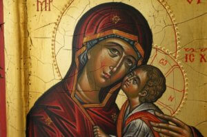 The Virgin Eleusa Hand Painted Orthodox Icon Raised Border Cretan Icon