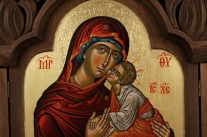 Theotokos Eleusa Archangel Raphael and Gabriel Hand Painted Orthodox Icon Triptych