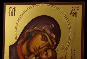 Theotokos Tenderness polished gold Hand Painted Byzantine Orthodox Icon on Wood