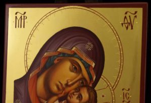 Theotokos Tenderness polished gold Hand Painted Byzantine Orthodox Icon on Wood