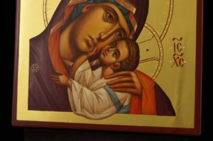 Theotokos Tenderness polished gold Hand Painted Byzantine Orthodox Icon on Wood