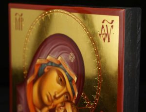Theotokos Tenderness polished gold Hand Painted Byzantine Orthodox Icon on Wood