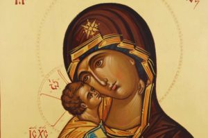 Theotokos Eleusa Hand Painted Byzantine Orthodox Icon on Wood