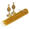 Set of Theotokos Brass Candle Holders and Beeswax Candles