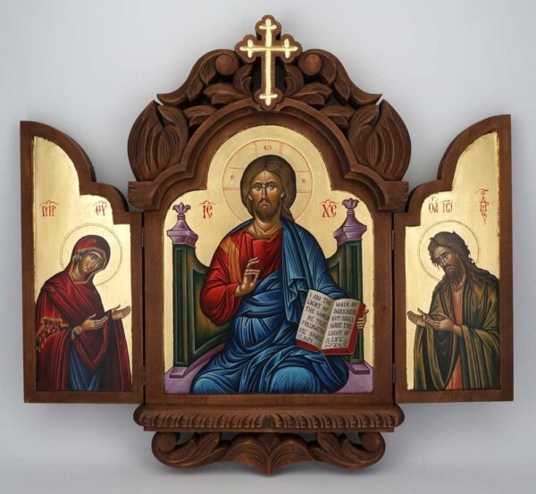 Deesis Hand Painted Triptych Icon Byzantine Orthodox