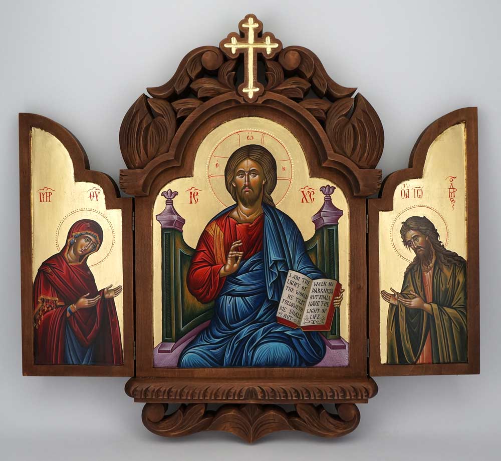 Deesis Hand Painted Triptych Icon Byzantine Orthodox