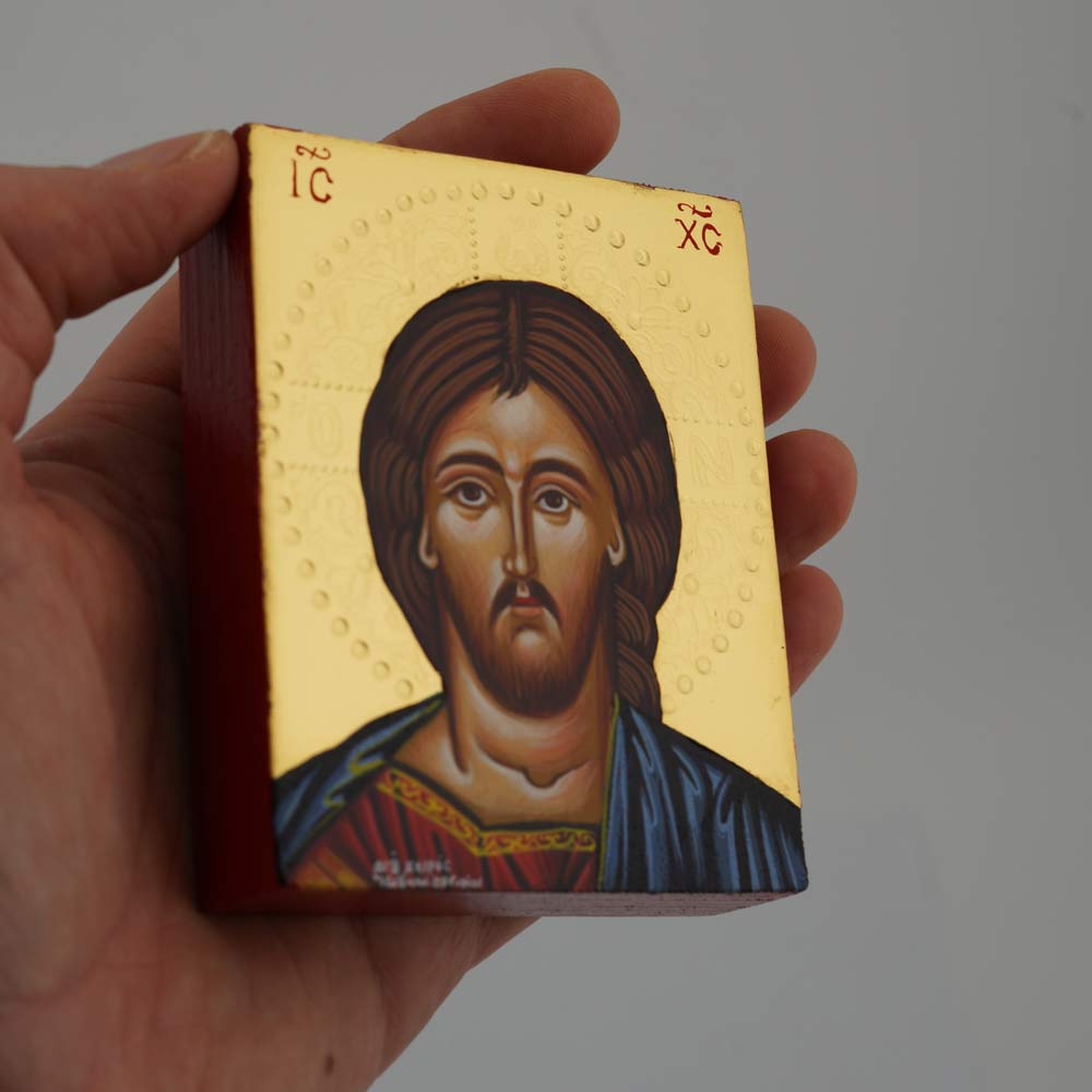 christ pantocrator icon polished gold miniature