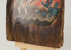 st george slaying the dragon icon hand painted on old wood