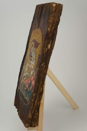 st george slaying the dragon icon hand painted on old wood