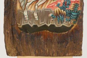 st george slaying the dragon icon hand painted on old wood