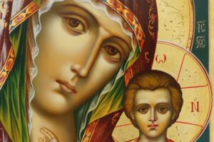 Theotokos of Kazan decorated halo Icon Hand Painted Byzantine Orthodox