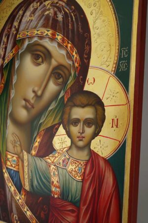 Theotokos of Kazan decorated halo Icon Hand Painted Byzantine Orthodox