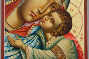 Virgin of Tenderness decorated halo Icon Hand Painted Byzantine Orthodox