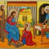 Mary Martha and Lazarus of Bethany Hand Painted Orthodox Icon on Wood