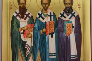 Three Holy Hierarchs Icon Hand Painted Byzantine Orthodox