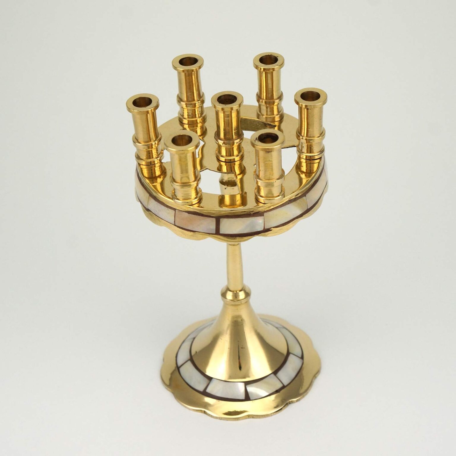 Deluxe Brass SevenCandle Stand with Mother Of Pearl Inlay BlessedMart