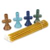 Set of Ceramic Candle Holders A and Beeswax Church Candles