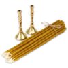 Set of Single Brass Candle Candlesticks and Beeswax Candles