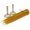 Set of Single Nickel Plated Candle Holders and Beeswax Church Candles