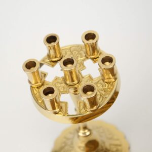 Seven Candle Brass Candle Holder Cross Design and Beeswax Candles