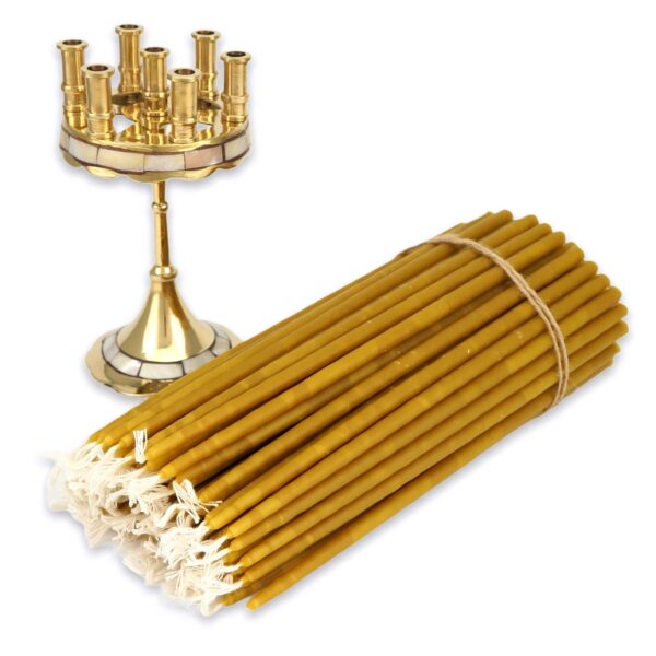 Set of Seven Candle Holder Mother of Pearl Inlay and 100 Beeswax