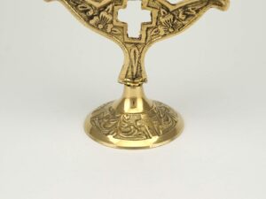 Three Candle Brass Holder Cross Design Orthodox Church