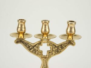 Three Candle Brass Holder Cross Design Orthodox Church