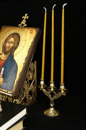 Three Candle Brass Holder Cross Design Orthodox Church