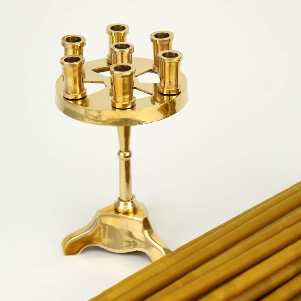 Set of Traditional Brass SevenCandle Holder and 100 Beeswax Candles BlessedMart