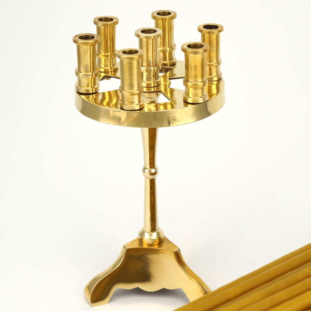 Set of Traditional Brass SevenCandle Stand and 100 Beeswax Candles