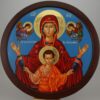 Virgin Mary Oranta Round Icon polished gold halos Hand Painted Greek Orthodox Byzantine