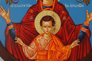 Virgin Mary Oranta Round Icon polished gold halos Hand Painted Greek Orthodox Byzantine