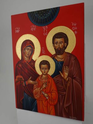 holy family icon polished gold halos hand painted
