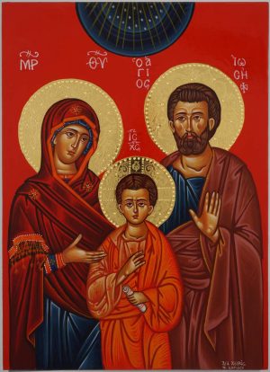 holy family icon polished gold halos hand painted