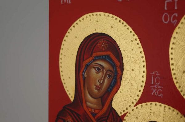 holy family icon polished gold halos hand painted