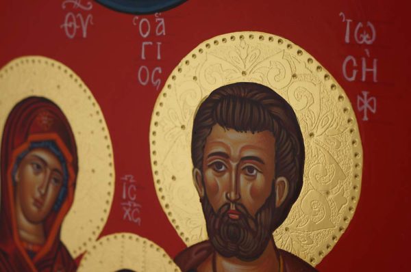 holy family icon polished gold halos hand painted