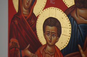 holy family icon polished gold halos hand painted