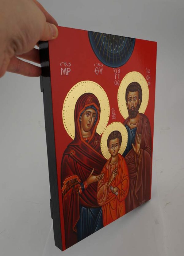 holy family icon polished gold halos hand painted