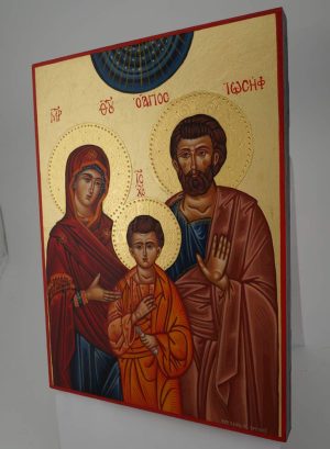 holy family icon polished gold halos hand painted orthodox