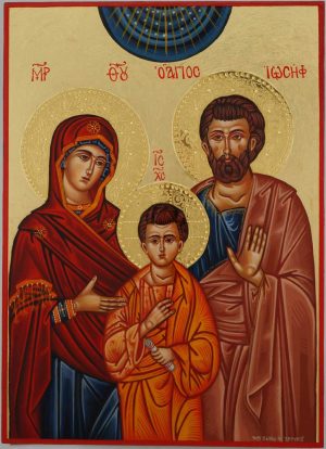 holy family icon polished gold halos hand painted orthodox