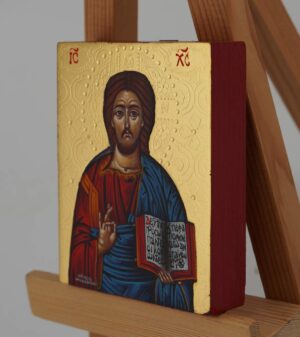 jesus christ pantocrator icon (polished gold miniature) hand painted